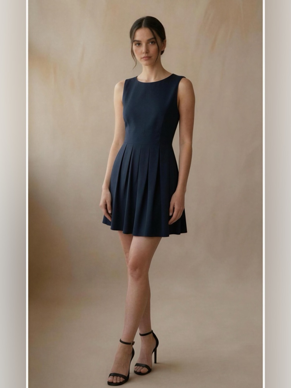 Monteau Sleeveless Navy Blue Pleated Mini Dress Size L